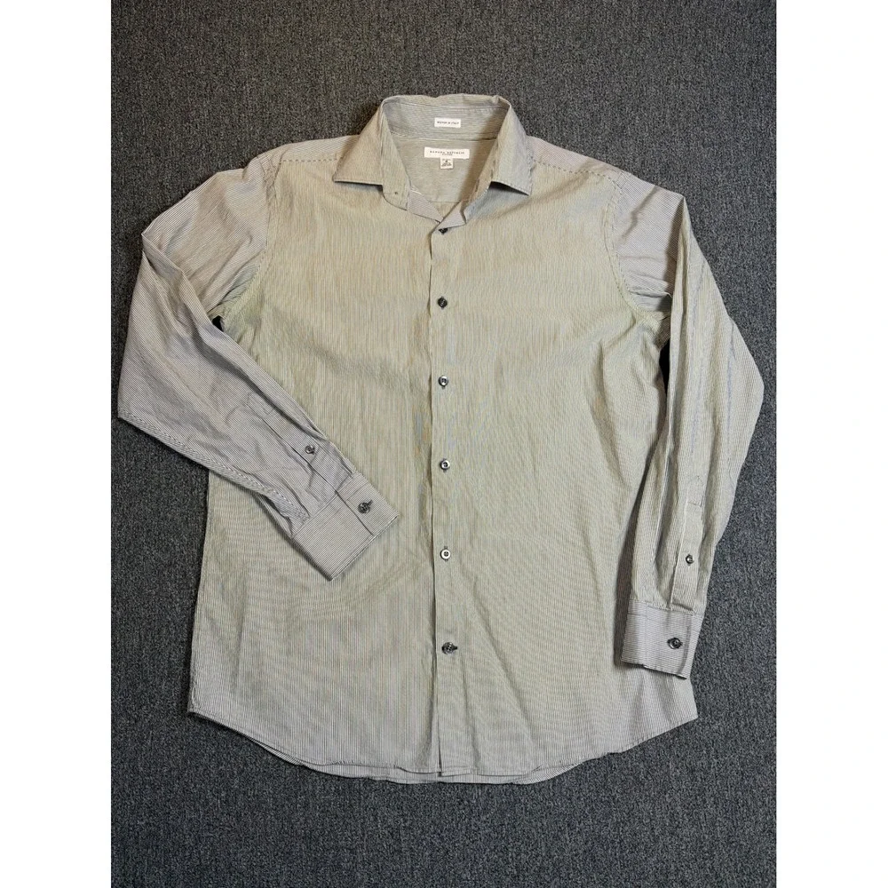 Banana‎ Republic Mens Fitted Striped Button Down Shirt 15-15.5 M Woven in Italy